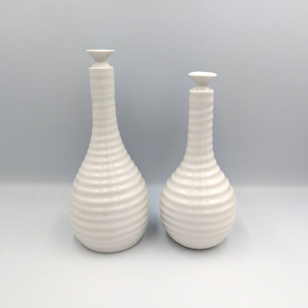 Portmeirion Sophie Conran White Oil & Vinegar Jars Stopper Bottles Sauce Wine